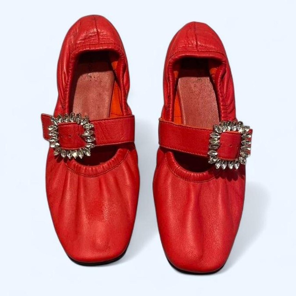 Free People red leather ballet flats with embellished  buckle detail size 8